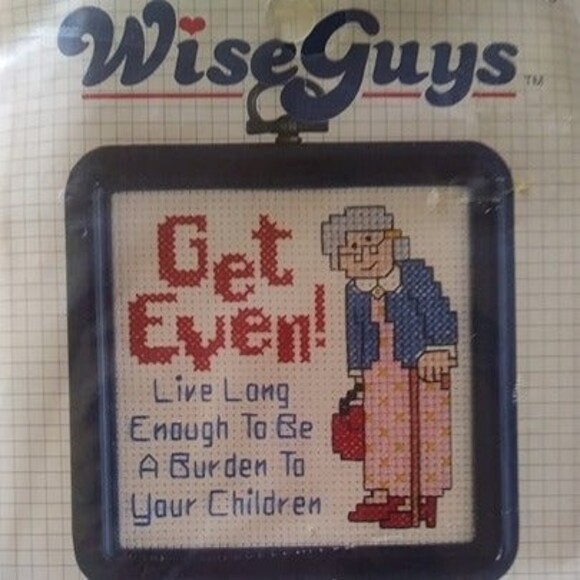 1988 Wise Guys Stitchables Cross Stitch Kit 7718. "Get Even Live Long Enough " - Picture 1 of 3